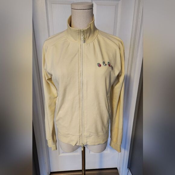 BCBGโMAX AZRIA Yellow Embroidered Zip Up Sweater - Size Large - Picture 3 of 15